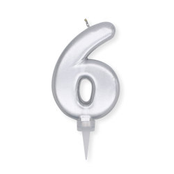 CANDELINA CERA PLUMP CM.10 ARGENTO METAL N. 6 BIGPARTY