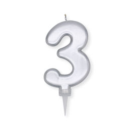 CANDELINA CERA PLUMP CM.10 ARGENTO METAL N. 3 BIGPARTY