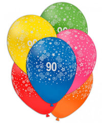 FESTA 90 ANNI PALLONCINI 12 POLLICI CM.30 CON SCRITTA BIANCA COL. ASS.CONF.100P