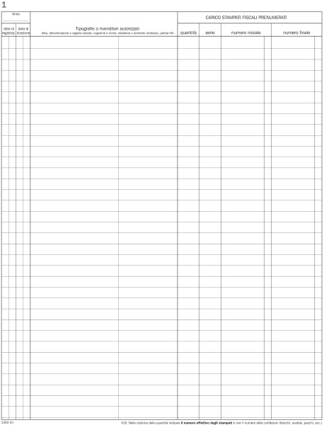 REGISTRO DI CARICO STAMPATI FISCALI PRENUMERATI DATA UFFCIO