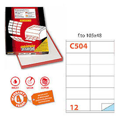 ETICHETTA AUTOADESIVA x STAMPANTE SU FOGLIOA4 MM.105x48 C504 C.MARG. CF.100ff.