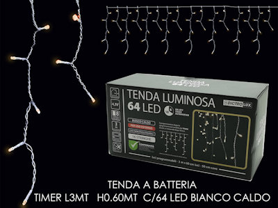 TENDA 64 LED MT.3+0.60 CAVO A BATTERIA BIANCA LUCE CALDA 450031 GENERAL