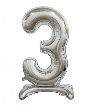 PALLONCINO MYLAR NO ELIO ARGENTO NUMERO 3 D.30 CON PIEDINI CM.76