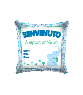 BENVENUTO PALLONCINO MYLAR QUADRATO CERTIFICATO DI NASCITA CM.46 18 POLLICI