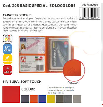 PORTA CARD A LIBRO IN PVC ESPANSO MULTIPLO 4 CARD COLOR TINTE CLASSICHE ALPLAST