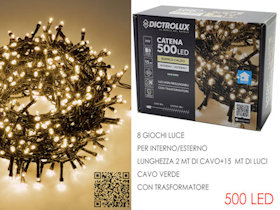 500 LED MINILUCCIOLE ESTERNO MT.15+2 CAVO BIANCA CALDA PROGRAMMABILE GENERAL