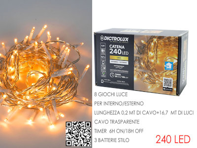 240 LED CATENA MT.12+1,0 CAVO ORO A BATTERIA x ESTERNO PROGRAM 450412 GENERAL