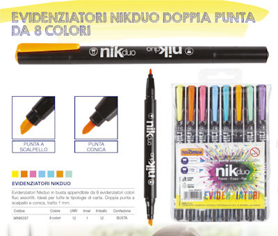 EVIDENZIATORE NIKOFFICE CONF. DA 8PZ. DOPPIA PUNTA
