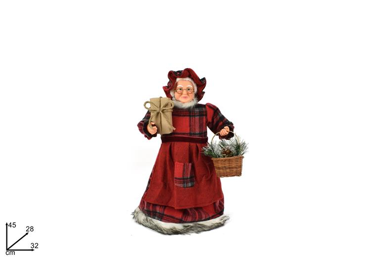 PERS. MAMMA NATALE CON PACCHI REGALO E CESTO CM.H.45 DUESSE