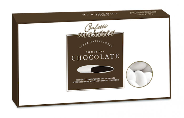 CONFETTI MAXTRIS AL CIOCCOLATO 1KG. COL. BIANCHI CON ANIMA CIOCCOLATO FONDENTE