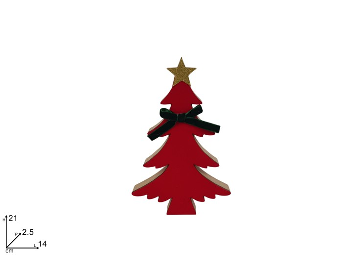 ALBERO DI NATALE IN LEGNO CM.H.21 ROSSO CON FIOCCCO DUESSE