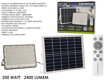 FERRAMENTA FARO LED A PANNELLO SOLARE 2400LM IP65 200W 160LED 750465 GENERAL
