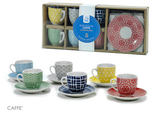 CAFFE' TAZZINE SET 6 PZ. CON PIATTINI COLOR CON DECORO 554403 GENERAL