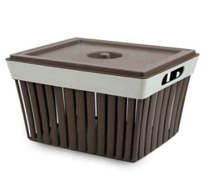 CESTA IN PLASTICA CON COPERCHIO E MANICI CM.27x16xH.20 LINE DOGA MOKA ECOPLAST