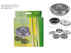 CITRONELLA BRUCIA ESSENZE IN METALLO CON 2 PROFUMATORI ALLA CITRONELLA