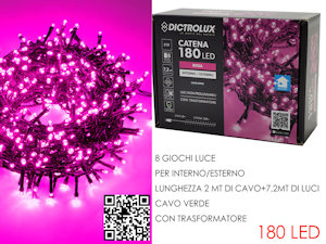 180 LED MINILUCCIOLE ESTERNO MT.7,20+6,5 CAVO ROSA PROGRAMMABILE 449957BP GENERA
