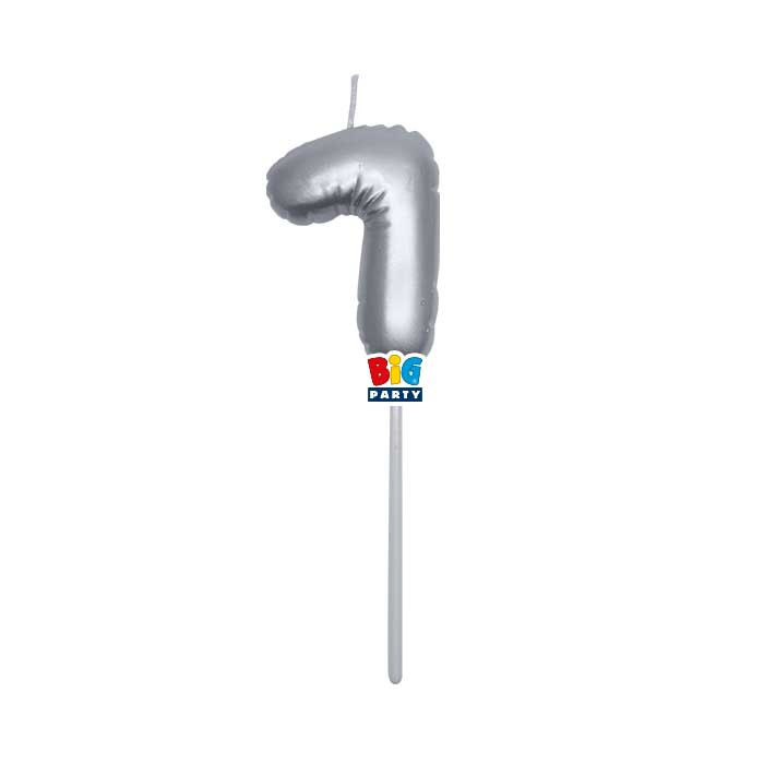 CANDELINA CERA BALLON CM.13 ARGENTO METAL N.7 BIGPARTY