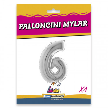 PALLONCINO MYLAR ARGENTO NUMERO 6 CM.102 D.40
