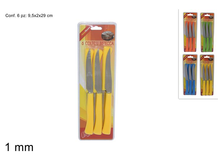 POSATE COLTELLO DA TAVOLA PER BISTECCA CONF.6 PZ. COLORI ASSORTITI DUESSE