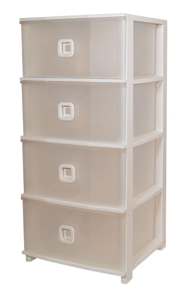 CASSETTIERA IN PLASTICA PRATIKA PLUS 4 CASSETTI CM.37x37xH.80 BIANCA TRASPARENT