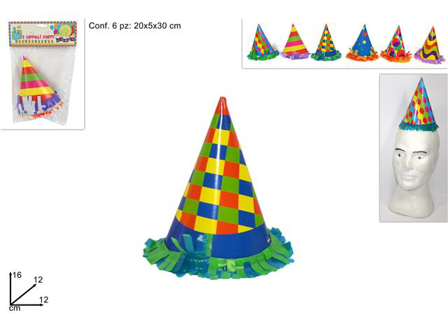 ACCESSORI TESTA CAPPELLINI IN CARTA PARTY CONF. DA 6PZ. IN BLISTER