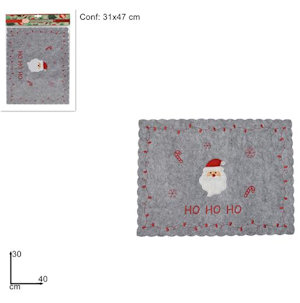 TOVAGLIETTA FELTRO CM.30x40 GRIGIA DECORATA CON FIGURA BABBO NATALE