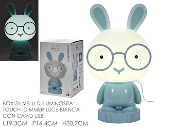 BABY LAMPADA NOTTURNA CONIGLIO CELESTE RICARIBAILE CON CAVO USB 571001 DICTROLUX