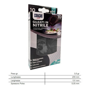 GUANTI MONOUSO IN NITRILE IRGE 10PZ. TAGLIA M NERO