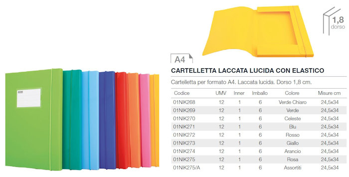 CARTELLA IN POLIPROPILENE CON ELASTICO TONDO A4 DORSO CM.1,8 LACCATE NIKOFFICE