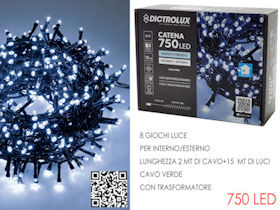 750 LED MINILUCCIOLE ESTERNO MT.15+2 CAVO LUCE BIANCA FREDDA PROGRAM GENERAL