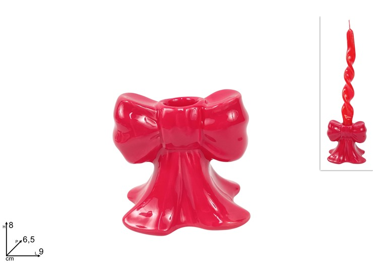 CANDELA SOLO PORTACANDELA IN CERAMICA SAGOMATO FIOCCO CM.H.8 ROSSO DUESSE