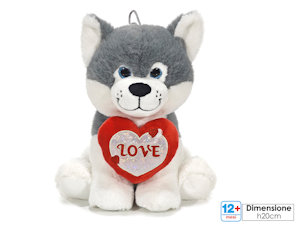 PELUCHE CAGNOLINO HUSKY SEDUTO CON CUORE CON SCRITTA LOVE CM.20 721541 GENERAL