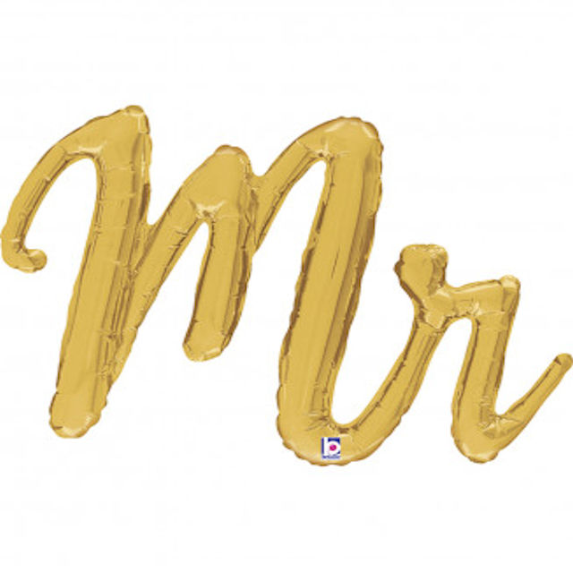 PALLONCINO MYLAR SAGOMA SCRITTA CORSIVO ORO "MR" CM.99 39 POLLICI