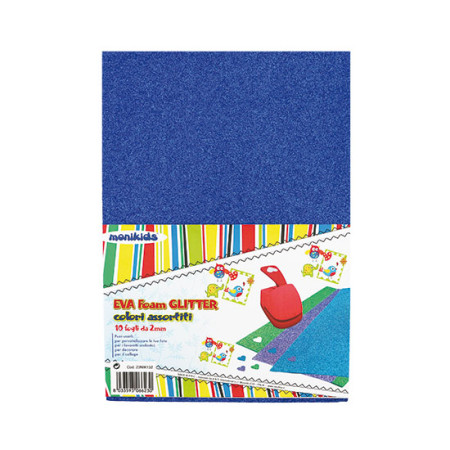 CARTA GOMMA ESPANSA EVA GLITTER A4 SPESSORE 2MM. CONF.10 FOGLI ASSORTITI NIKOFFI