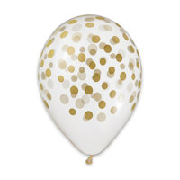 PALLONCINI 12 POLLICI CON POIS CM.30 CONF.50PZ. CONFETTI ORO SU TRASP. DIMAV