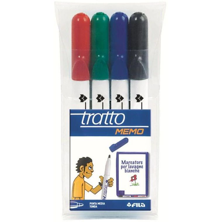 PENNARELLO PER LAVAGNA BIANCA KIT 4 COLORI IN BUSTINA TRATTO