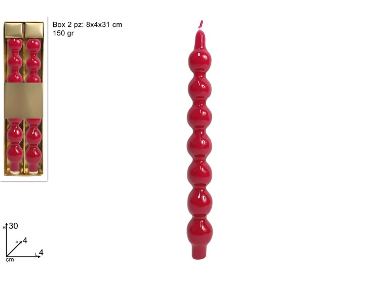 CANDELA CLASSICA SAGOMATA PALLINE CM.30 ROSSA CONF. DA 2PZ DUESSE