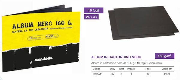 ALBUM DISEGNO 1 COLORE NERO NIKOFFICE 160GR. CM.24x33 10 FOGLI