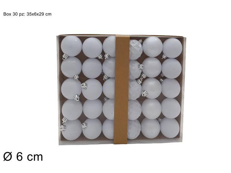 SFERE LUCIDE 6 CM. CONF. 30 PZ. IN SCATOLA BIANCHE ASSORTITE DUESSE