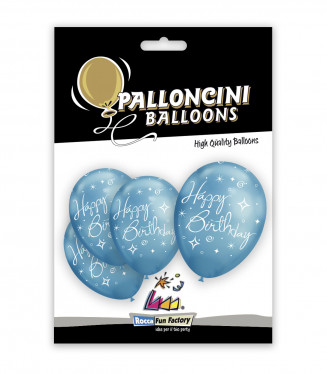 PALLONCINI 12 POLLICI TITANIO CM.32 CONF.5PZ. HAPPY BIRTHDAY BLU