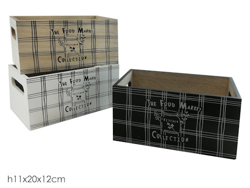 CASSETTA IN LEGNO CON MANICI CM.20x12x11 CON SCRITTA FOOD MARKET 614406 GENERAL
