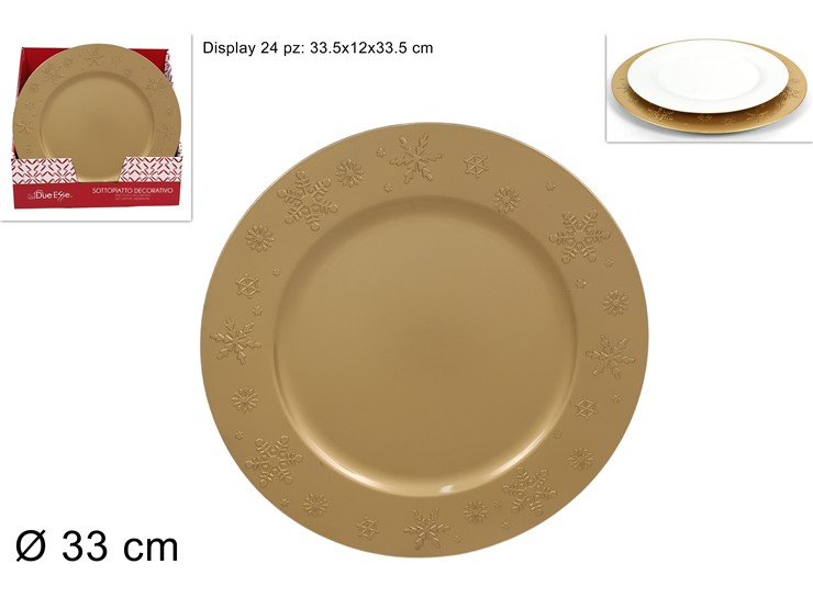 PIATTO SOLO SOTTOPIATTO IN PVC D.33 LUCIDO ORO CON DECORI NEVE DUESSE