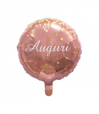 AUGURI PALLONCINO MYLAR CM.45 TONDO ROSA GOLD DECORO CORIANDOLI ORO