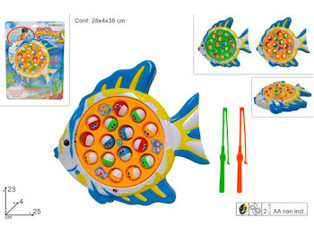 GIOCO CANNA PESCA A BATTERIA CON 16 PESCIOLINI CON SUONI SU BLISTER DUESSE