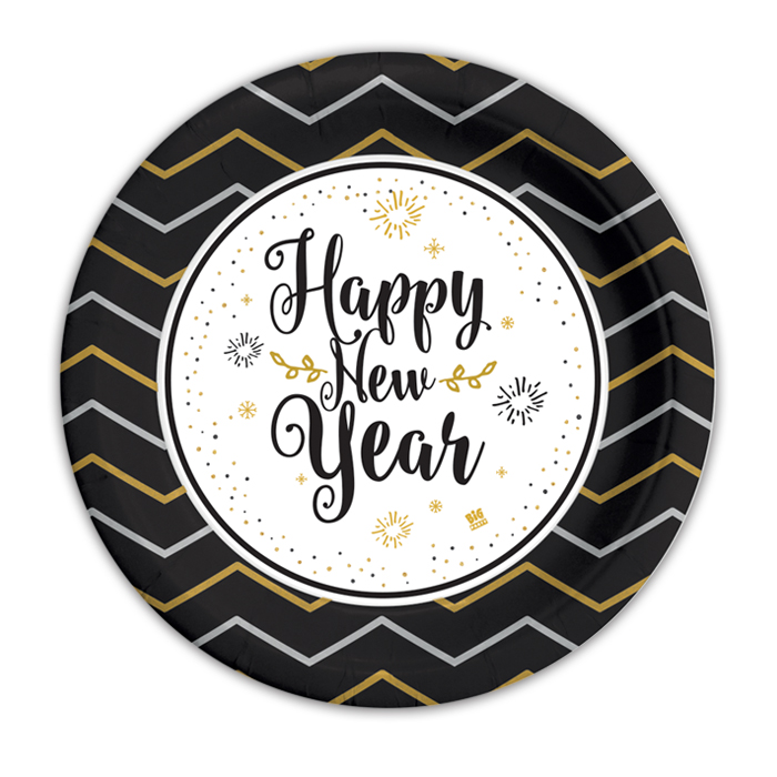 PARTY NATALE HAPPY NEW YEAR IN CARTA PIATTI CM.18 CONF. 8 PZ. BIGPARTY