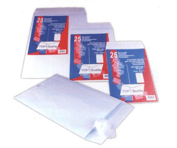 BUSTA IN CARTA A SACCO BIANCA CM.16x23 CONF. DA 25pz. CON STRIP ADESIVO