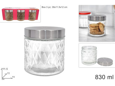 BARATTOLO IN VETRO CON COPERCHIO SET. 3PZ. 830ML. DUESSE