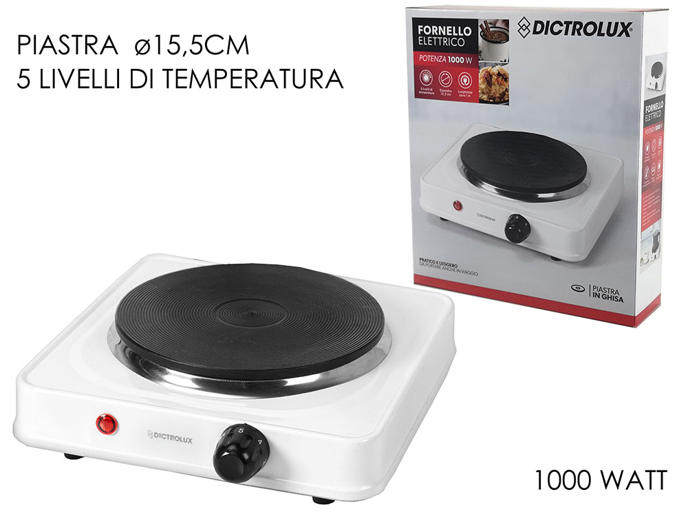FORNELLO ELETTRICO 1 PIASTRA 1000W CON TERMOSTATO 5 LIVELLI 871501 DICTROLUX