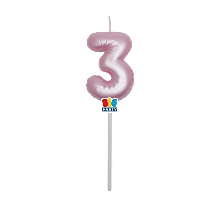 CANDELINA CERA BALLON CM.13 ROSA PERLA N.3 BIGPARTY
