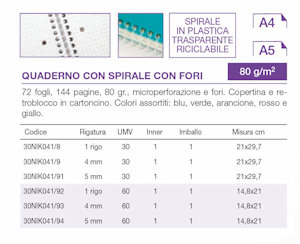 QUADERNONE SPIRALATO 4 FORI 72FF A4 RIGATURA 5 MM NIKOFFICE PEZZI 10
